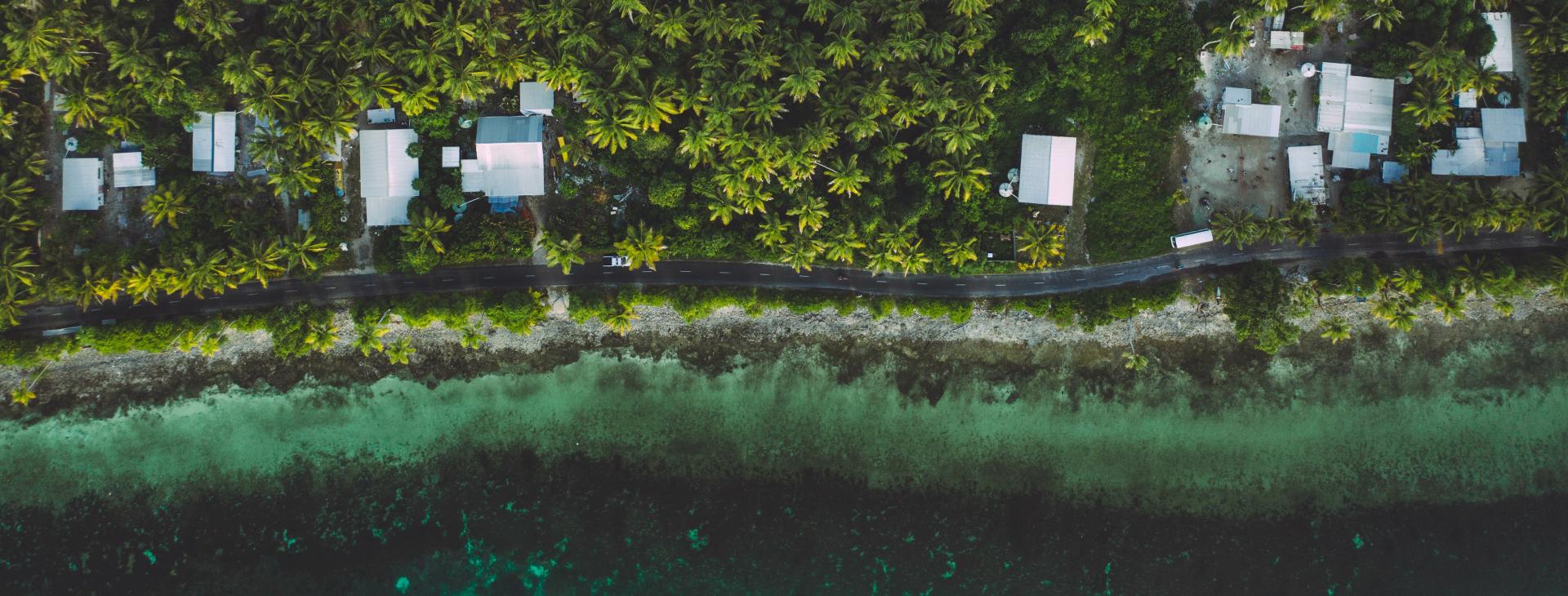 Road and houses along island coast